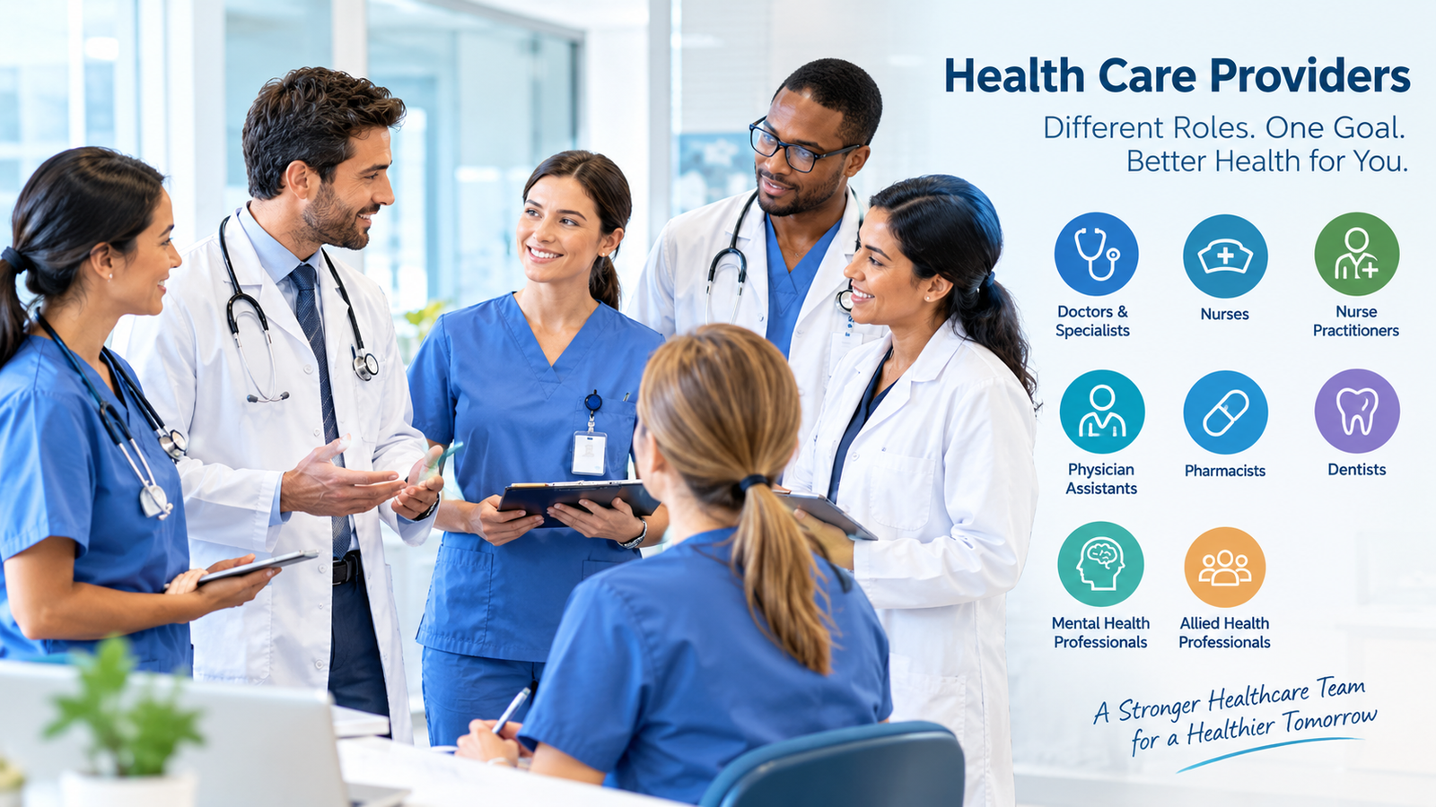 Health care providers working together as a medical team in a healthcare setting