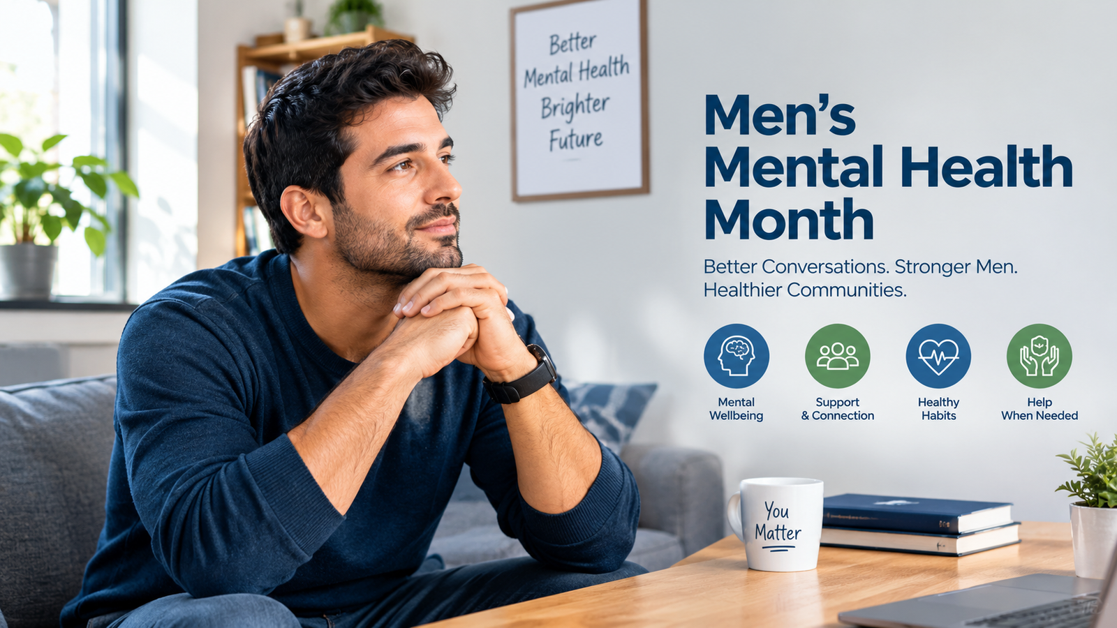 Man reflecting on mental wellbeing during Men's Mental Health Month